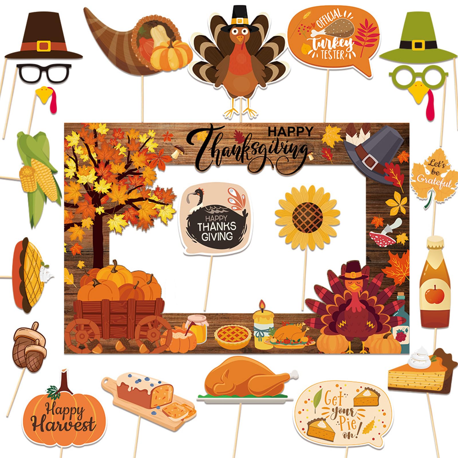 Accessoires photomaton automne citrouille dinde pour décoration fête
