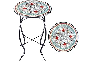 Round Pink Sea Glass Mosaic Patio Side Table