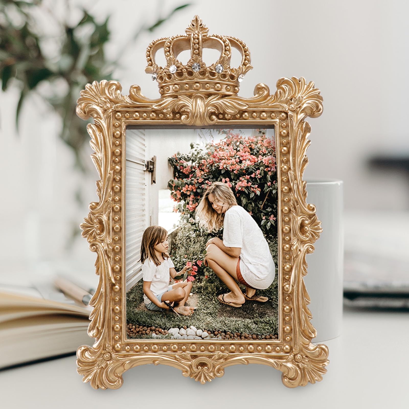Marco de Fotos Hecho de Resina y Vidrio Varios estilos de Estilo Retro Europeo Dorado Decorativa Adecuado para Decoración de Escritorio y Sala de Estar