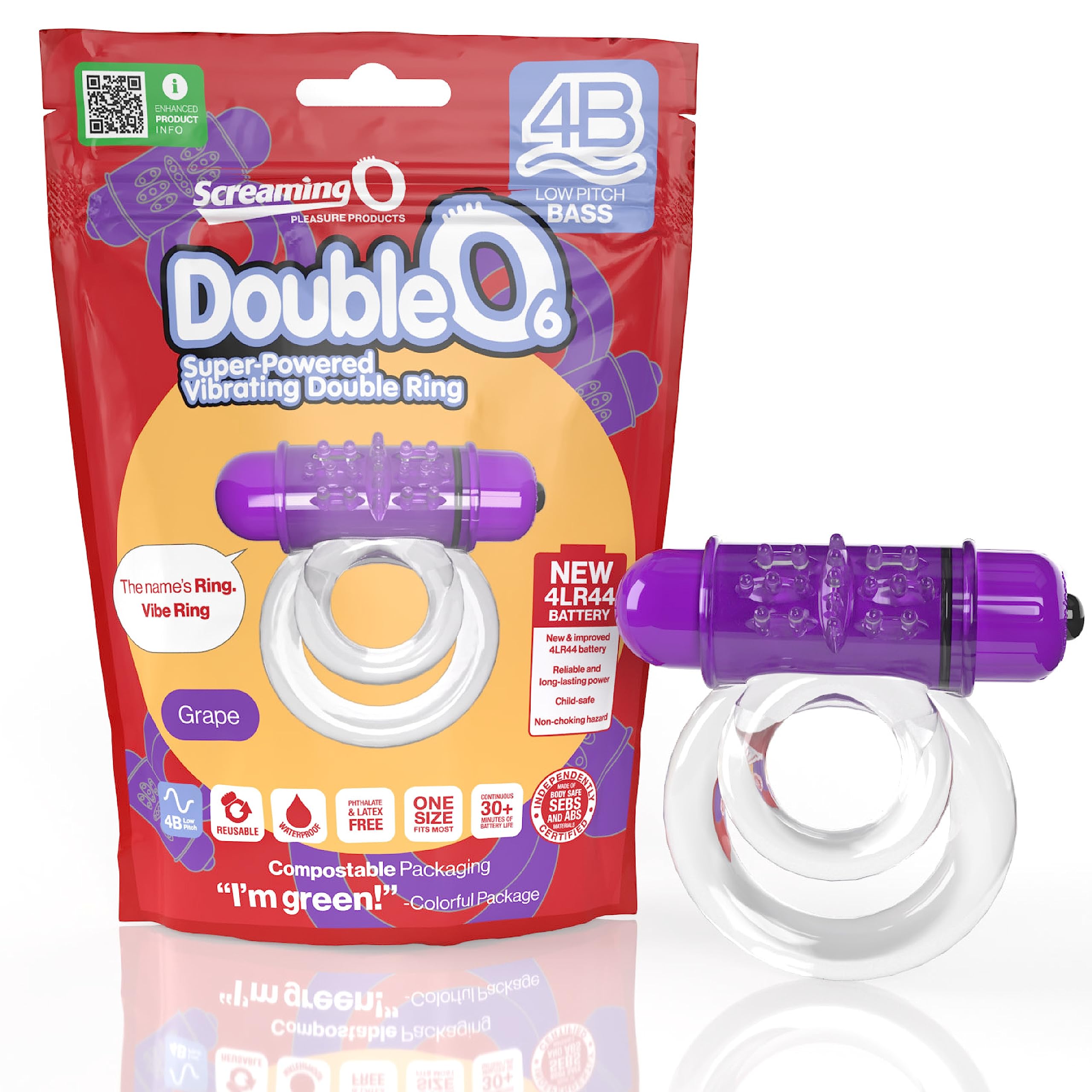 Amazon.com: Screaming O 4B DoubleO 6 Vibrating Ring  Grape, Dual Shaft &  Ball Support, Deep Rumbling Vibrations, Reusable Eco-Friendly Couples  Massager, Long-Lasting Battery, Mutual Climax Enhancer : Health & Household