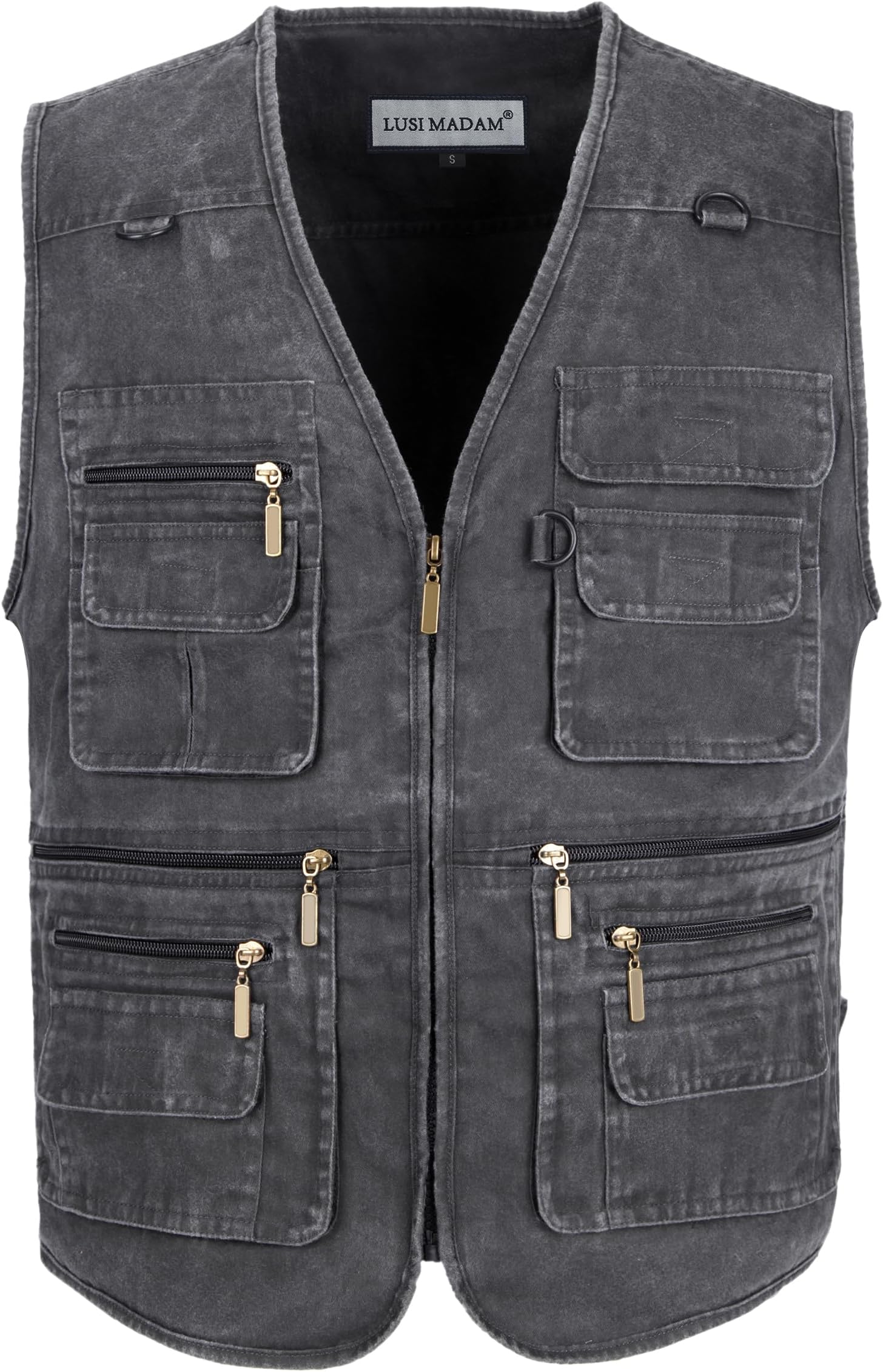 Men's Stone Washed Denim Multi-pocketed Fishing Work Outerwear Vest