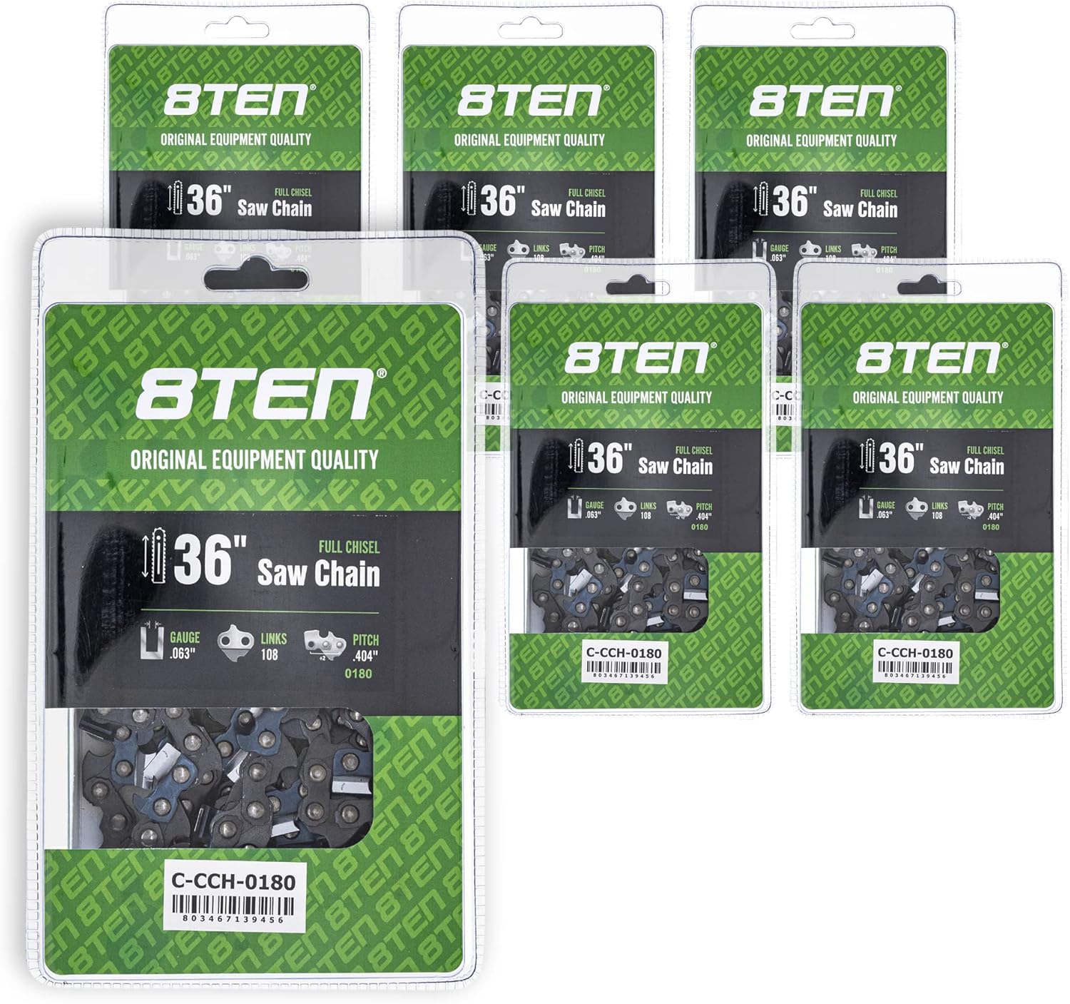 8TEN Full Chisel Chainsaw Chain 36 Inch .063 .404 108DL for Stihl 084 088 MS 880 46RS108 (6 Pack)