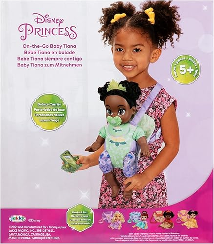 Miniatura 10 de Disney - Muñeca de la princesa Baby Tiana de lujo con tiara, portabebé, amigo de felpa, chupón, babero y biberón [Exclusivo de Amazon]
