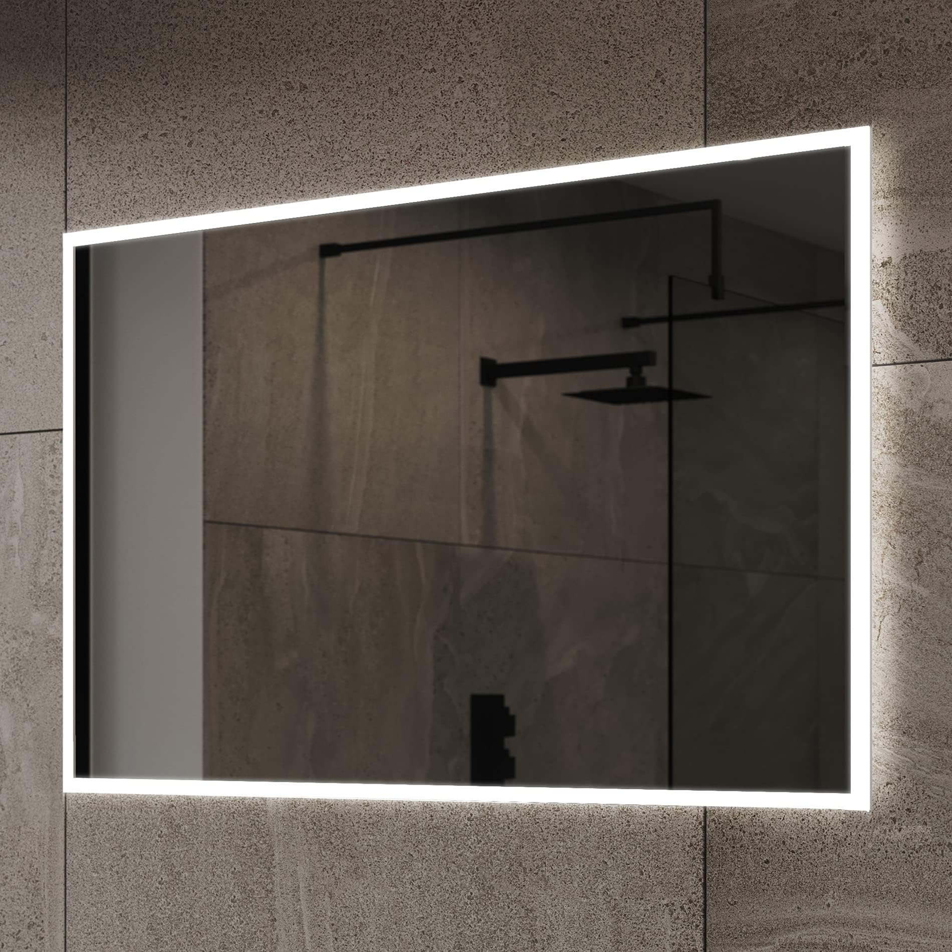 Pebble Grey™ Taron Illuminated LED Bathroom Mirror with Concealed Heated Demister Mirror Pad and Motion Sensor Dimmer Switch | 900 x 600 | IP44 Rated | 10 Year Guarantee