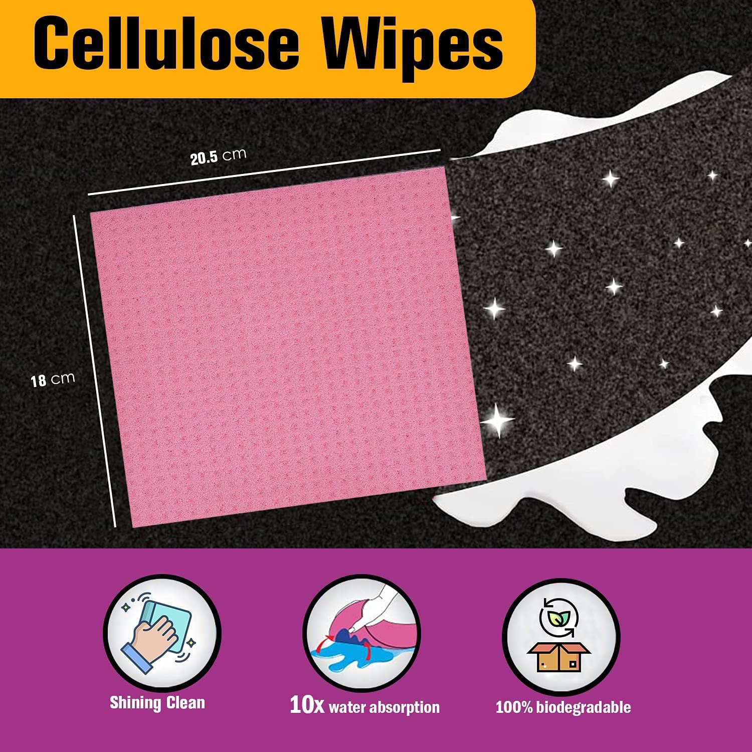 Magic Providers Reusable Wet Wipes Sponge - Pack of 5 | Dusters Washables & Reusable Sponge Wipes Super Absorbent Biodegradable Cellulose Material Kitchen Home Car Cleaning 10x Absorption Wet Wipes 3