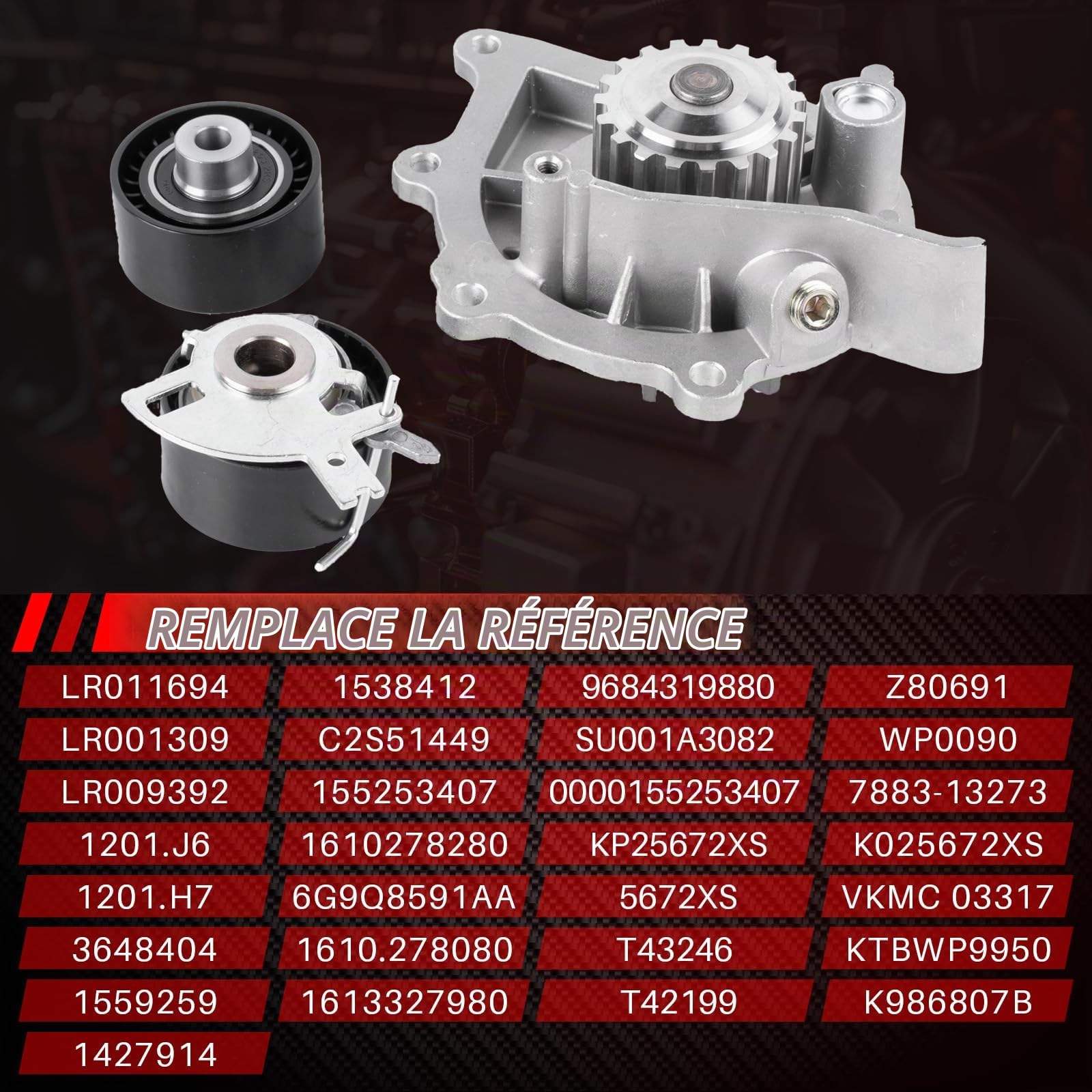 Kit de pompe à eau et courroie de distribution Kit PowerGrip + Kit de courroie de distribution de remplacement pour C4 C5 DS4 Focus Vivaro C 308 3008 Numéro de pièce KTBWP9950 KP25672XS