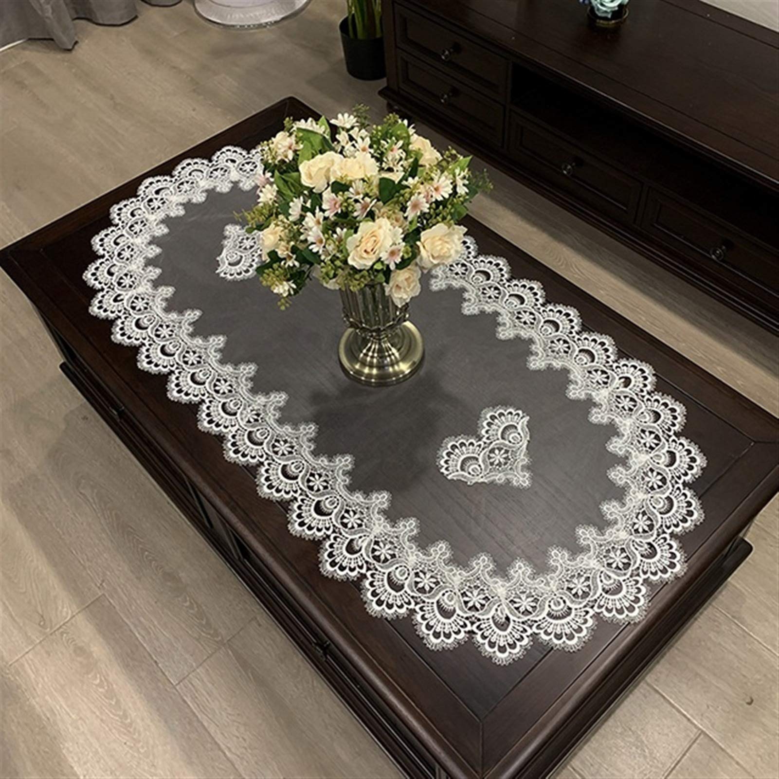 Table Runner White Lace Tablecloth European Oval Table Cover Embroidered Flower Fabric Living Room Mat Tea Cloth Modern Simple,12 colors(F,40X90cm Oval)
