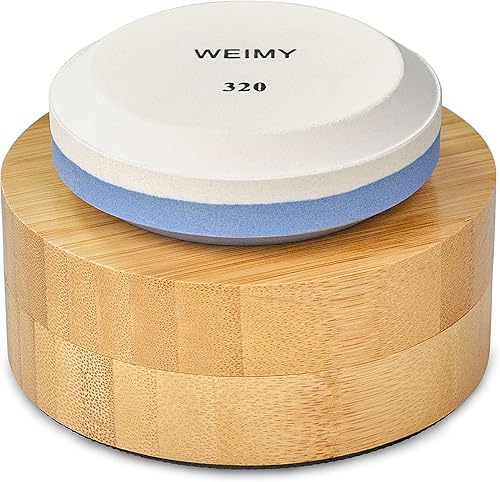 WEIMY Piedra de afilar hacha piedra de afilar grano 180320 disco de afilar hacha con caja de bambú 180320