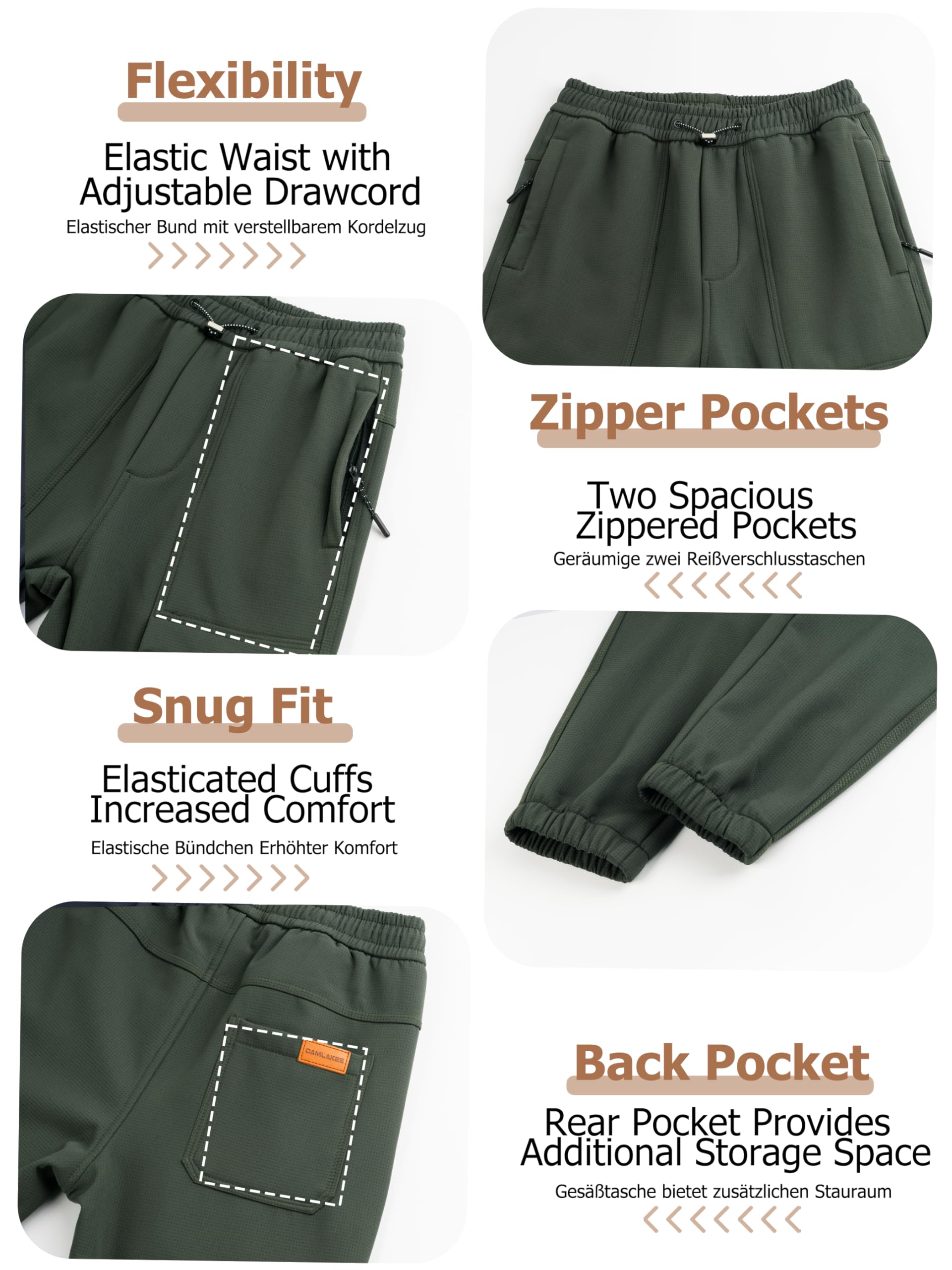 CAMLAKEE Pantalones de senderismo impermeables para niños, pantalones térmicos, pantalones de softshell para niños