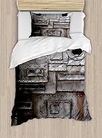 Vista 226 de Ambesonne Juego de funda de edredón color menta, líneas onduladas horizontales a rayas blancas abstractas de tonos suaves, exhibición de arte