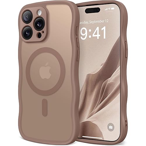 CAPRARO Cute for iPhone 13 Pro Case, Compatible with MagSafe, [Curly Wave Edge] [Full Camera Protection] [14 FT Drop Protection] Magnetic Phone Case for 13 Pro 6.1 Inch, Brown