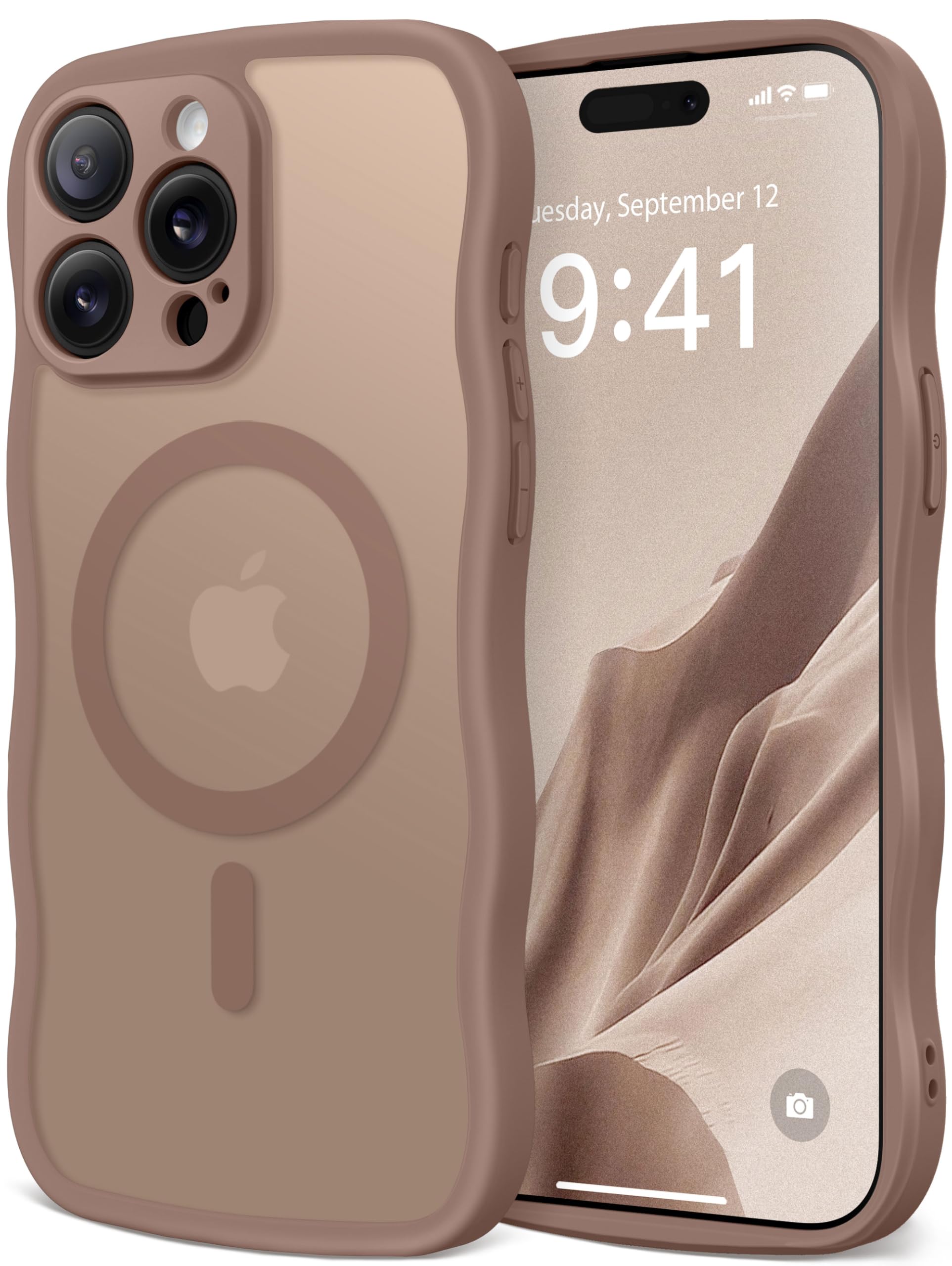 CAPRARO Cute for iPhone 13 Pro Max Case, Compatible with MagSafe, [Curly Wave Edge] [Full Camera Protection] [14 FT Drop Protection] Magnetic Phone Case for 13 Pro Max 6.7 Inch, Brown