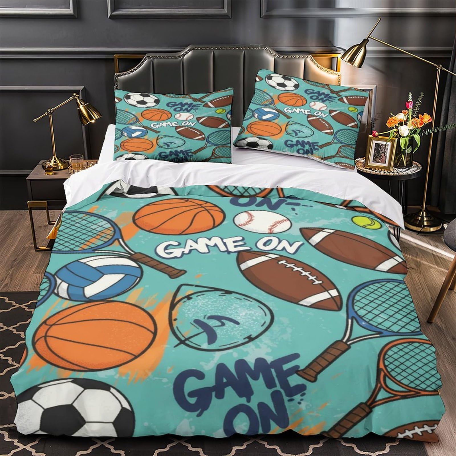 Parure de lit sport 3D avec housse de couette en microfibre pour lit simple enfant