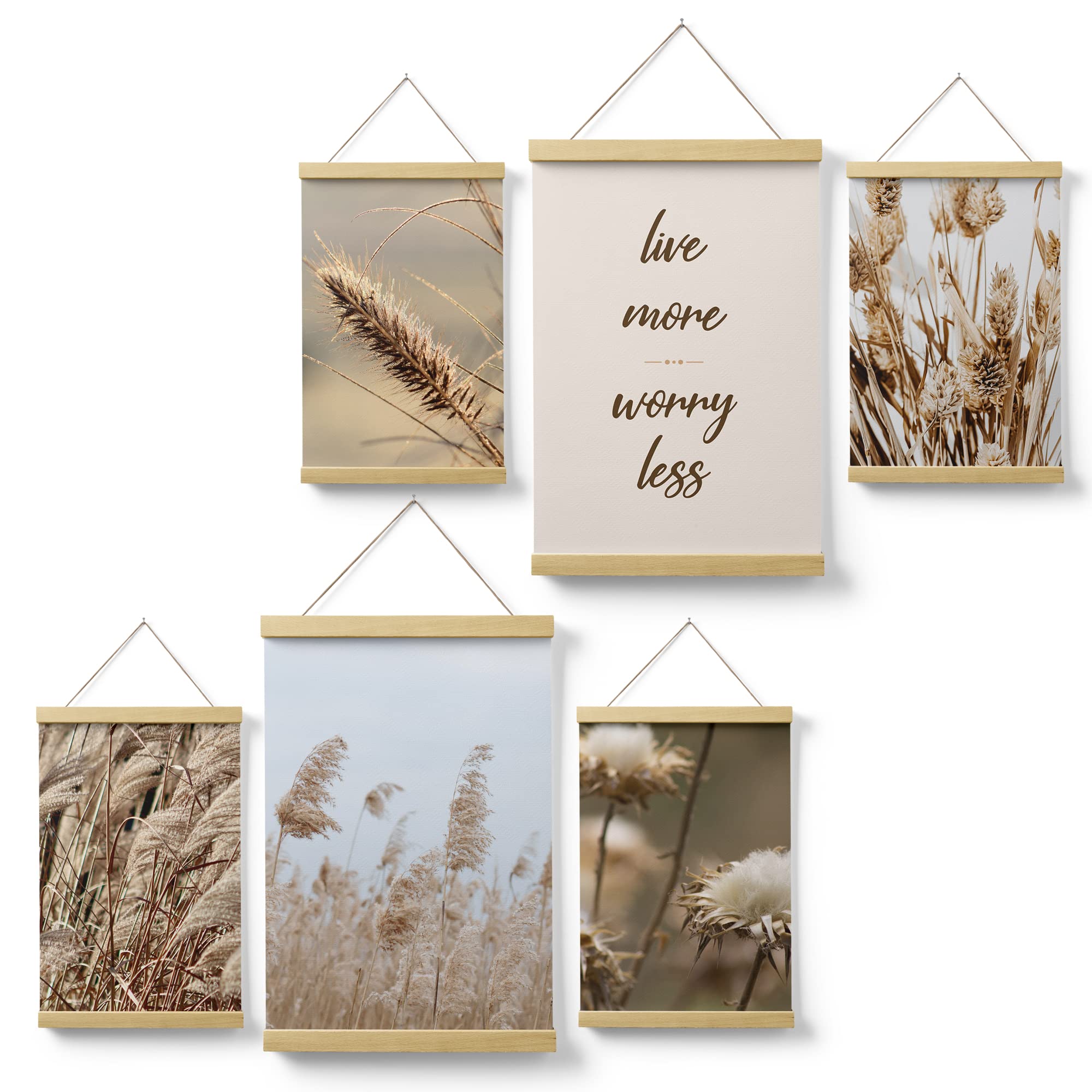 Feeby Posterleiste Boho Pampasgras 80x90 cm 2 x DIN A3 & 4 x DIN A4 Magnet Halter Leisten Posterhänger Wohnzimmer Bild Bilder Bilderleiste Bilderrahmen aus Echtholz Teakholz Natur Gräser Beige