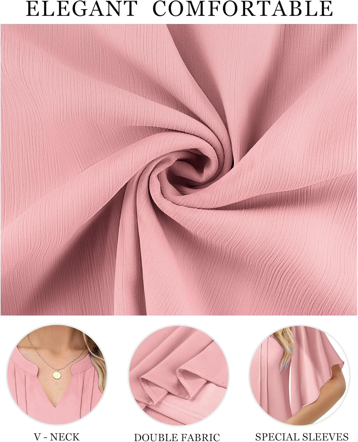 VALOLIA Womens Blouses Dressy Casual V Neck Chiffon Ruffle Short Sleeve Shirts Double Layers Tops - Image 6