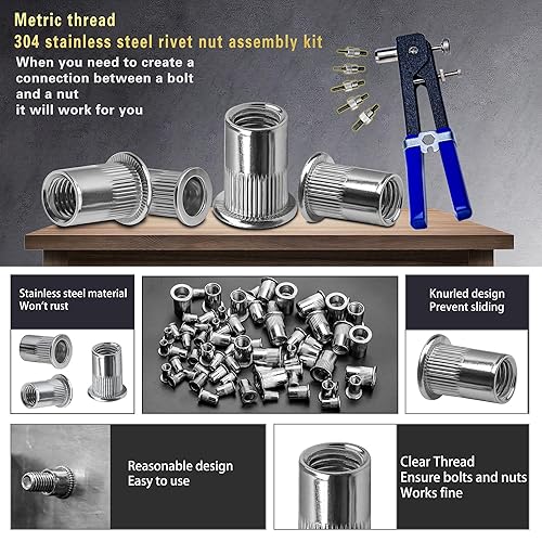 Miniatura 2 de ASKWAY Kit de herramientas de tuerca de remache de acero inoxidable, 750 piezas, combinación de tuercas de remache de acero inoxidable 304, adecuado