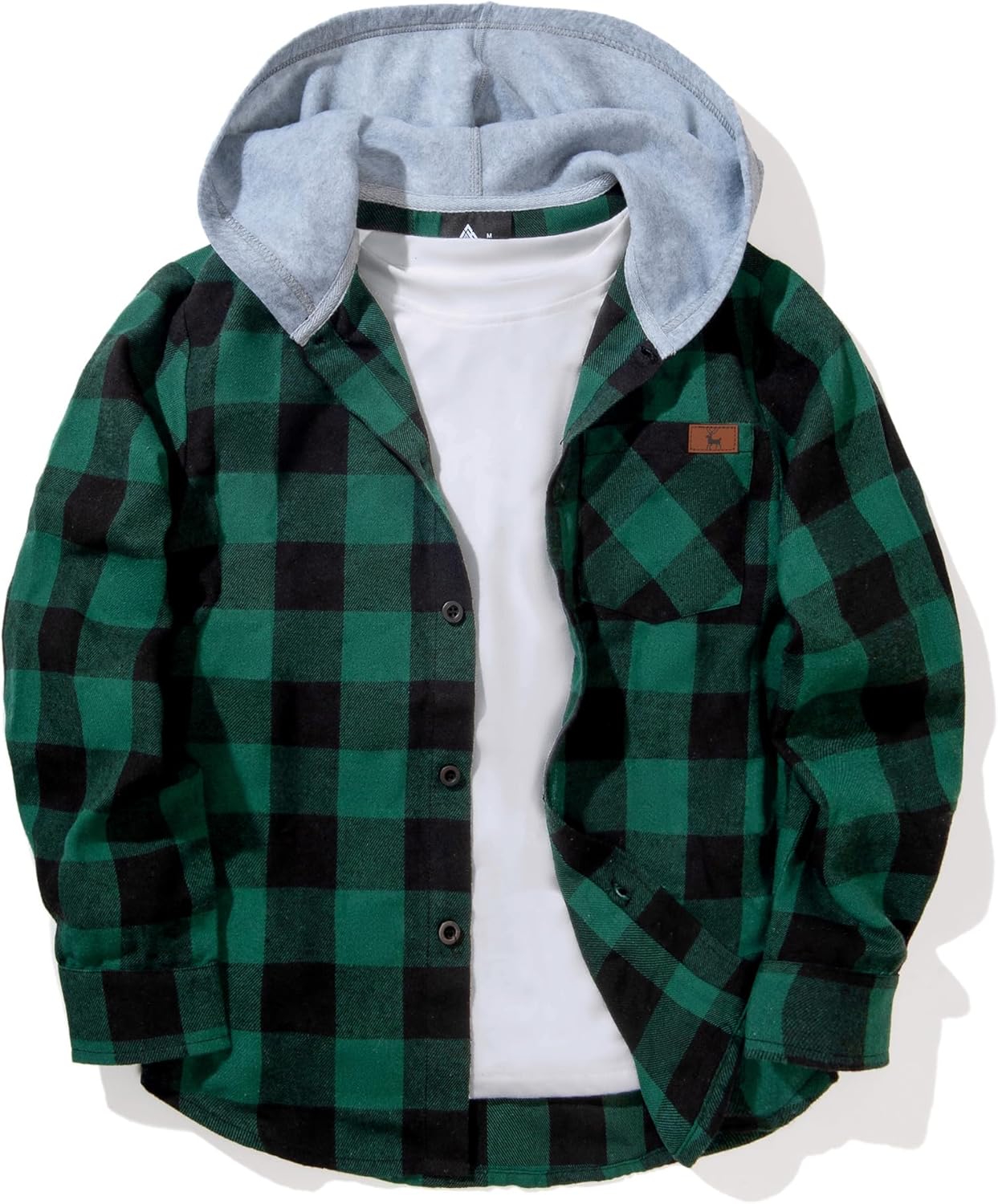 Boys Plaid Flannel Shirts Unisex Kids Long Sleeve Casual Button Down Shirt with Hood