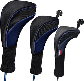 Black Golf Club Head Cover for Driver Fairway 3 Pcs Woods Headcovers, Golf Accessories Hybrid Head Covers Set with Interchangeable Tags 3 4 5 7 X