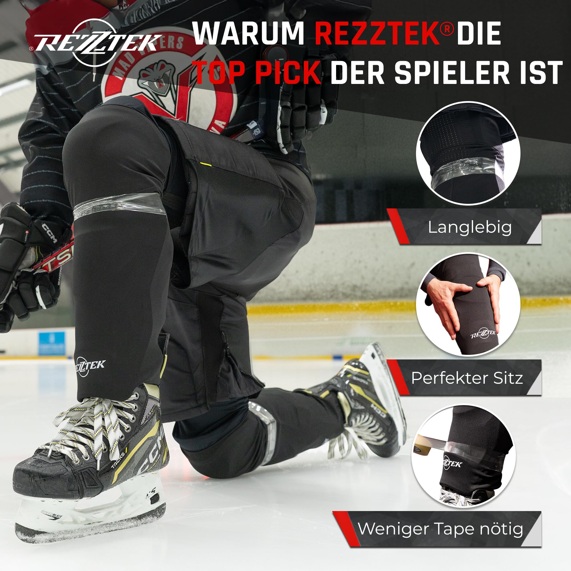 Rezztek Elite Hockeystutzen – Technische Eishockey-Stutzen mit elastischer Passform, Belüftung und strapazierfähigem Design