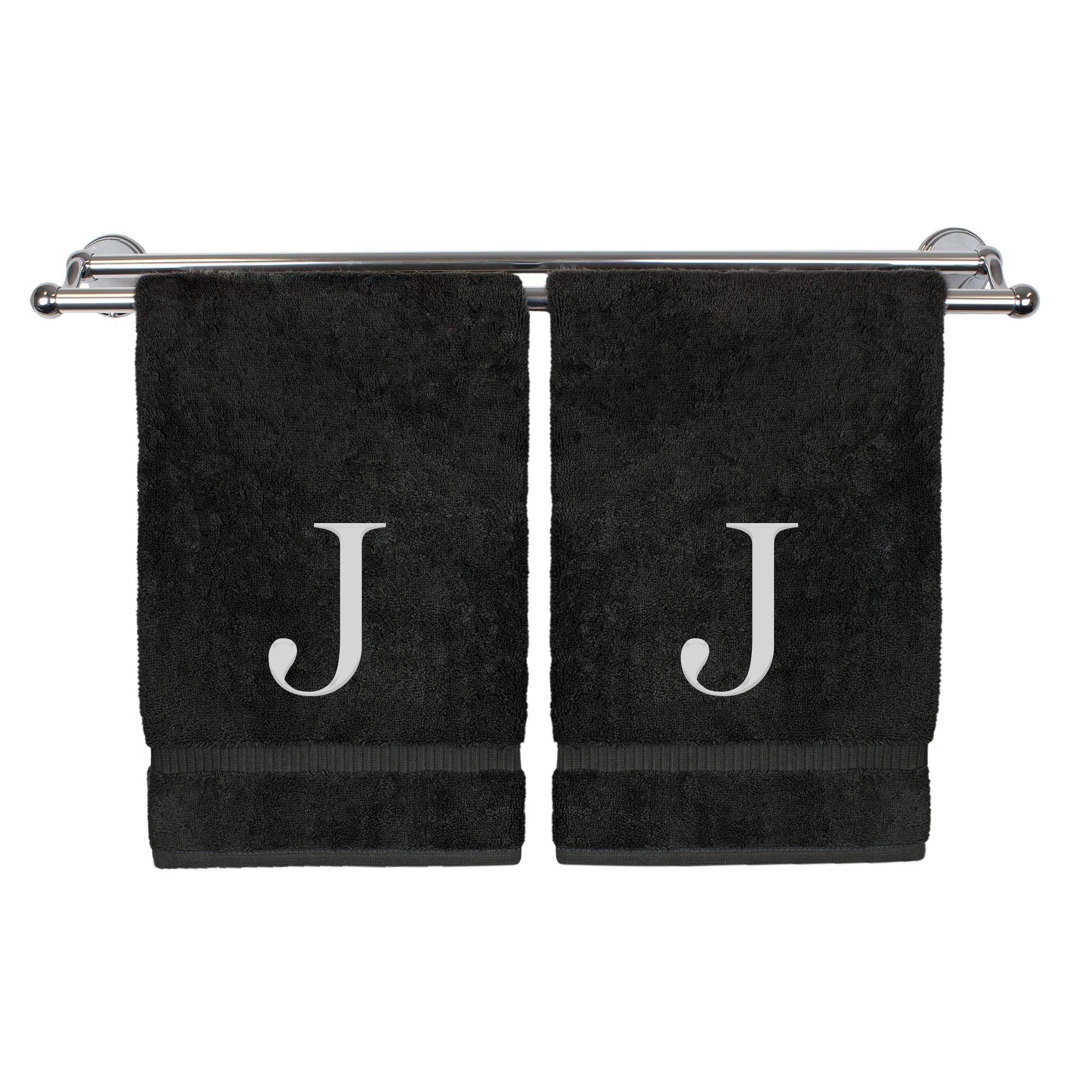 Monogrammed Hand Towel, Personalized Gift, Set of 2- White Block Letter Embroidered Towel - Extra Absorbent 100% Turkish Cotton - Soft Terry Finish -