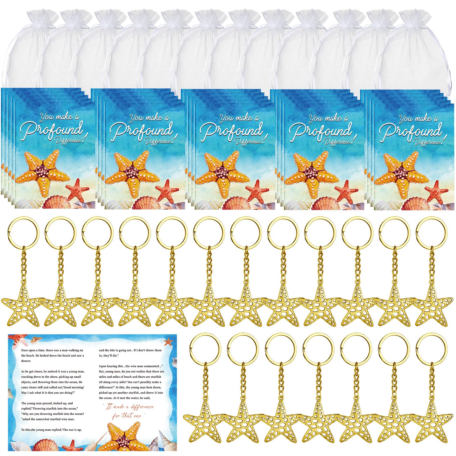 Kigeli 40 Set Starfish Story Gifts Bulk Employee Staff Appreciation Gifts Starfish Story Appreciation Greeting Cards Keychain Back to School Mini