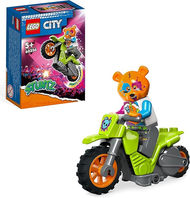 LEGO 60356 City Stuntz Bear Stunt Bike, Flywheel-Powered Motorbike Toy to Perform Jumps and Tricks, Toys for Kids, Boys & Girls Age 5 Plus, Small Gift or Extension Set
