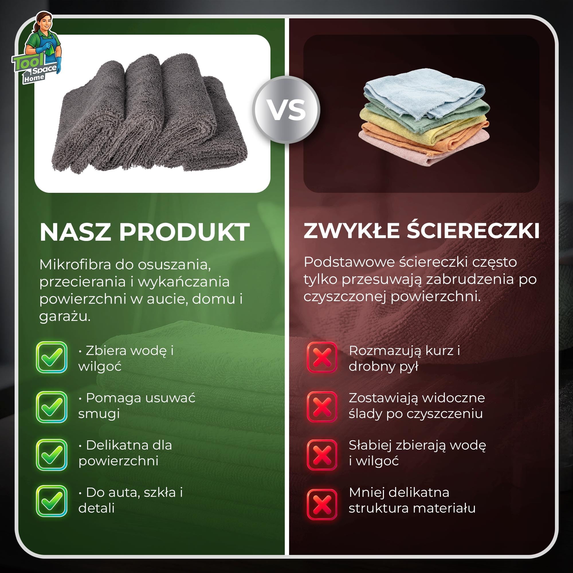 ToolSpace Mikrofibra do Detailingu 320 gsm 40x40 cm 4 szt. Poliertuch Auto Ściereczki do Polerowania Lakieru Wosku Szyb Kokpitu Miękkie Chłonne Bez Smug Wielorazowe Mikrofibra Premium do Auta i Domu