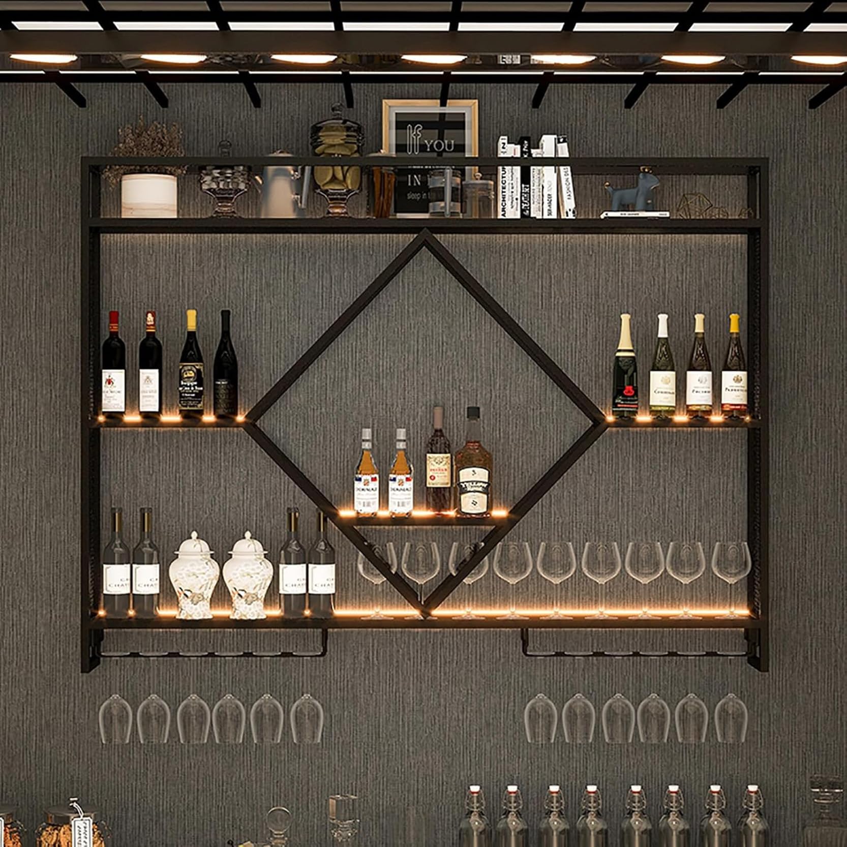 Étagère à vin murale en métal noir : grand format rond 120cm style industriel