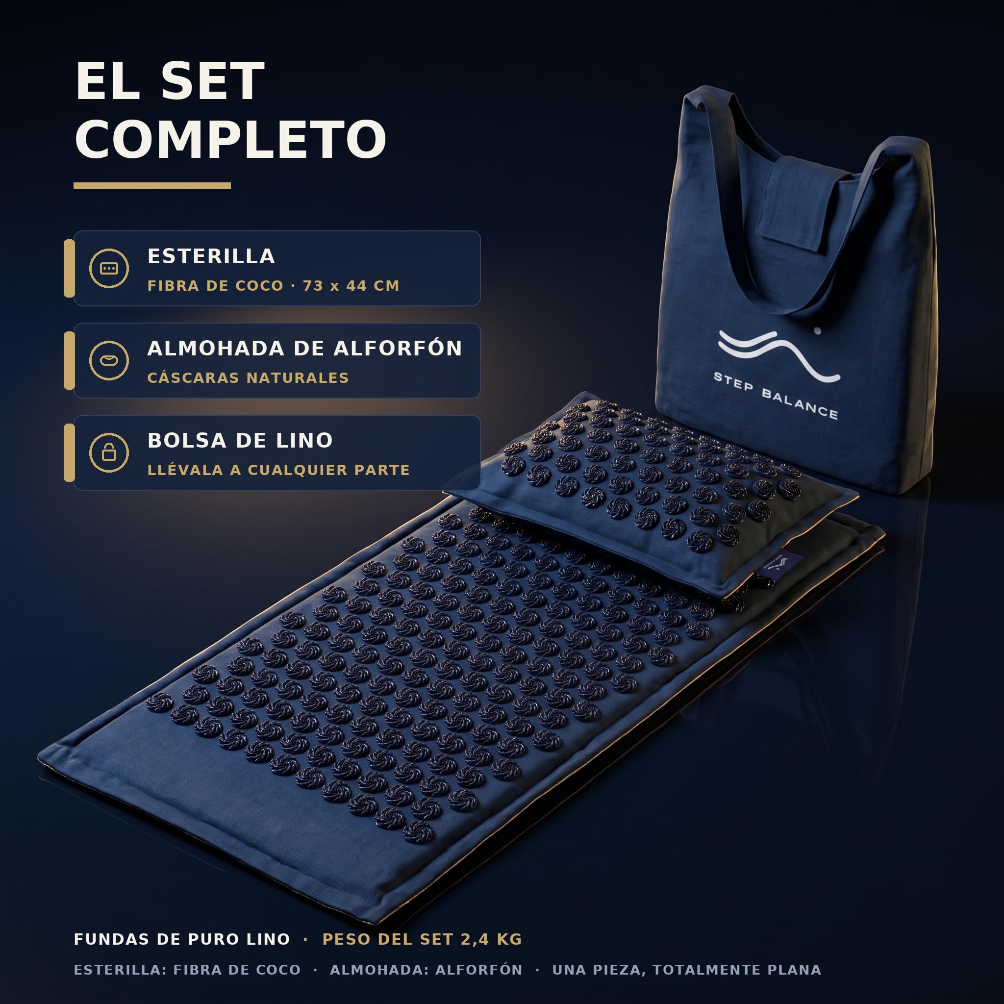 AcuEarth Akupressur-Set, Matte und Kissen, Leinen, mit Tasche