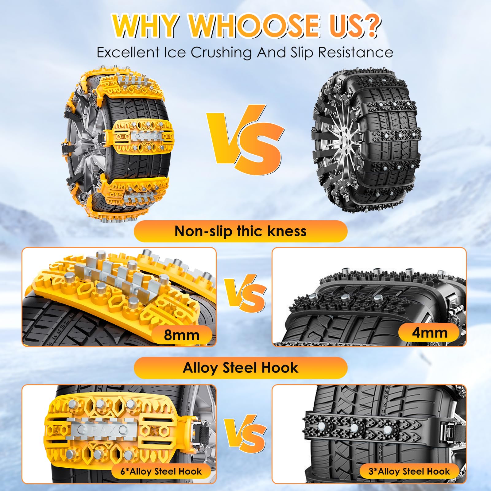 6pièces chaînes à neige pour voitures universelles pour pneus de voiture chaînes de pneus de neige d'urgence antidérapantes chaînes de traction de roue de pneu réglables pour TPU Van camion SUV