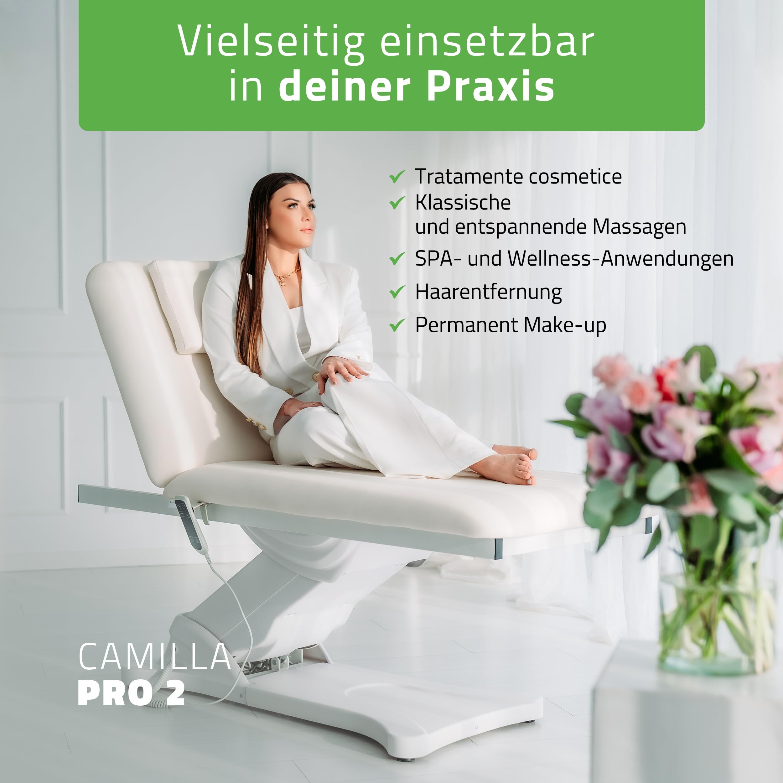 HABYS Camilla PRO 2 mit Heizung | Wellness & Spa elektrische Kosmetikliege Massageliege, Behandlungsliege | Höhenverstellbar Elektrisch | 199 x 74 cm
