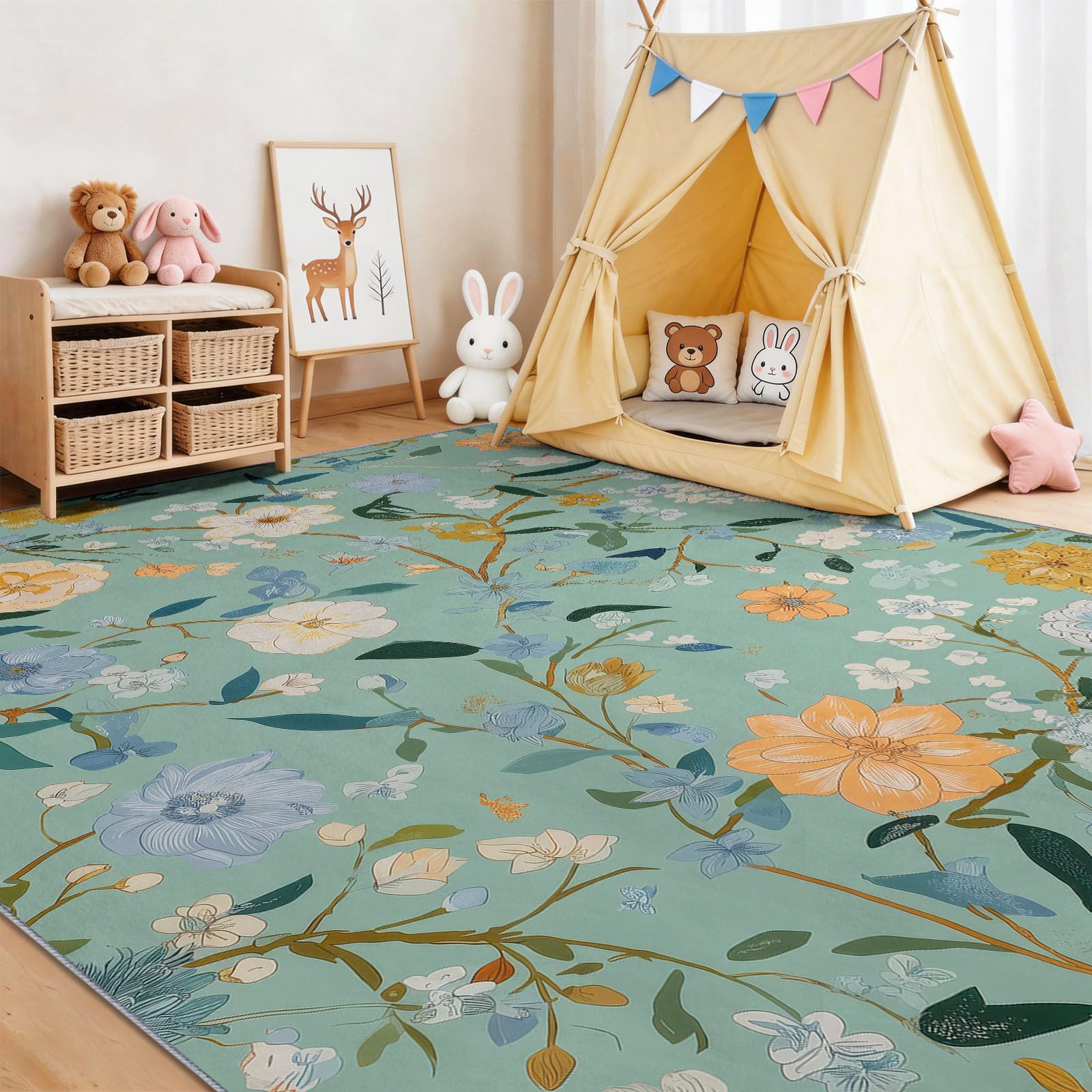 Tappeto da salotto, 60 x 120 cm, colore: ciano, elegante tappeto pastorale