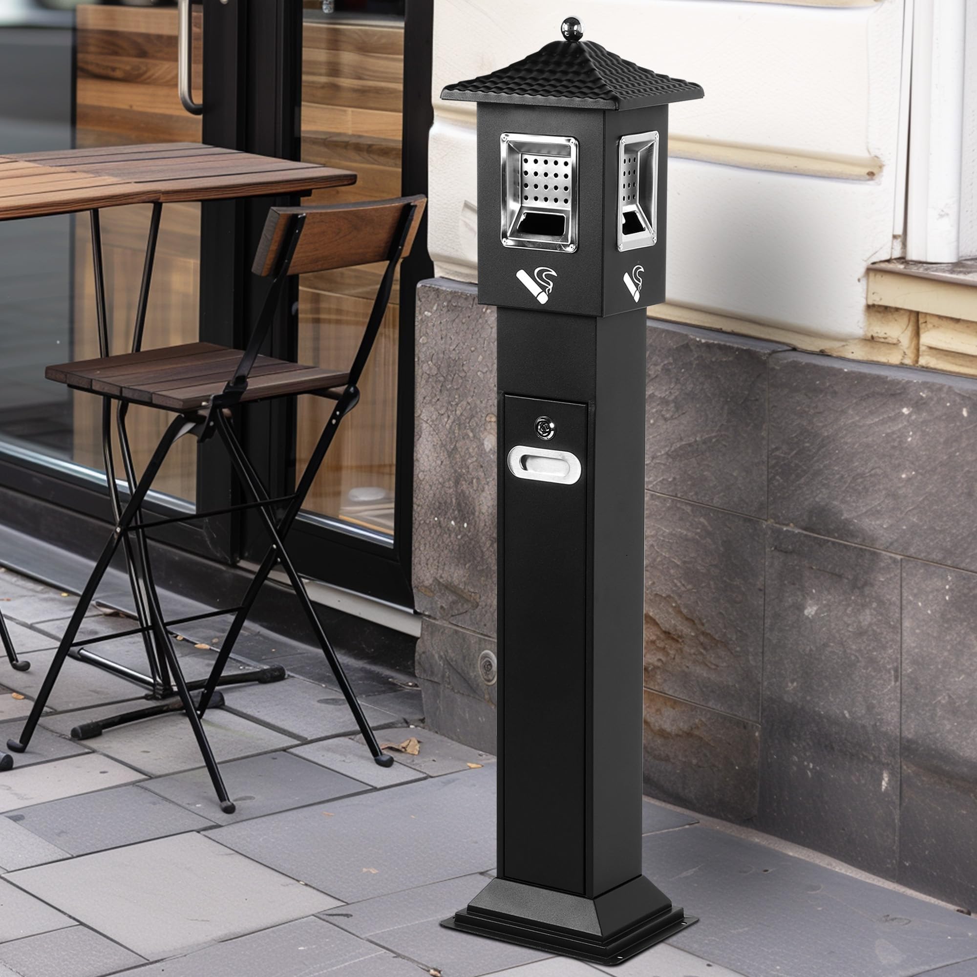 Outdoor Cigarette Butt Collector With Lock And Removable Inner Bin, Outdoor Trash Can, Stainless Steel Ashtray, Suitable For Home, Office, Indoor And Use