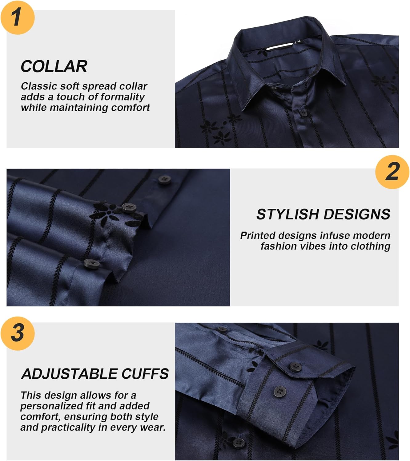 Damipow Men's Silk Satin Dress Shirts Long Sleeve Casual Button Down Shirt Party Prom Wedding Shirt - Image 5