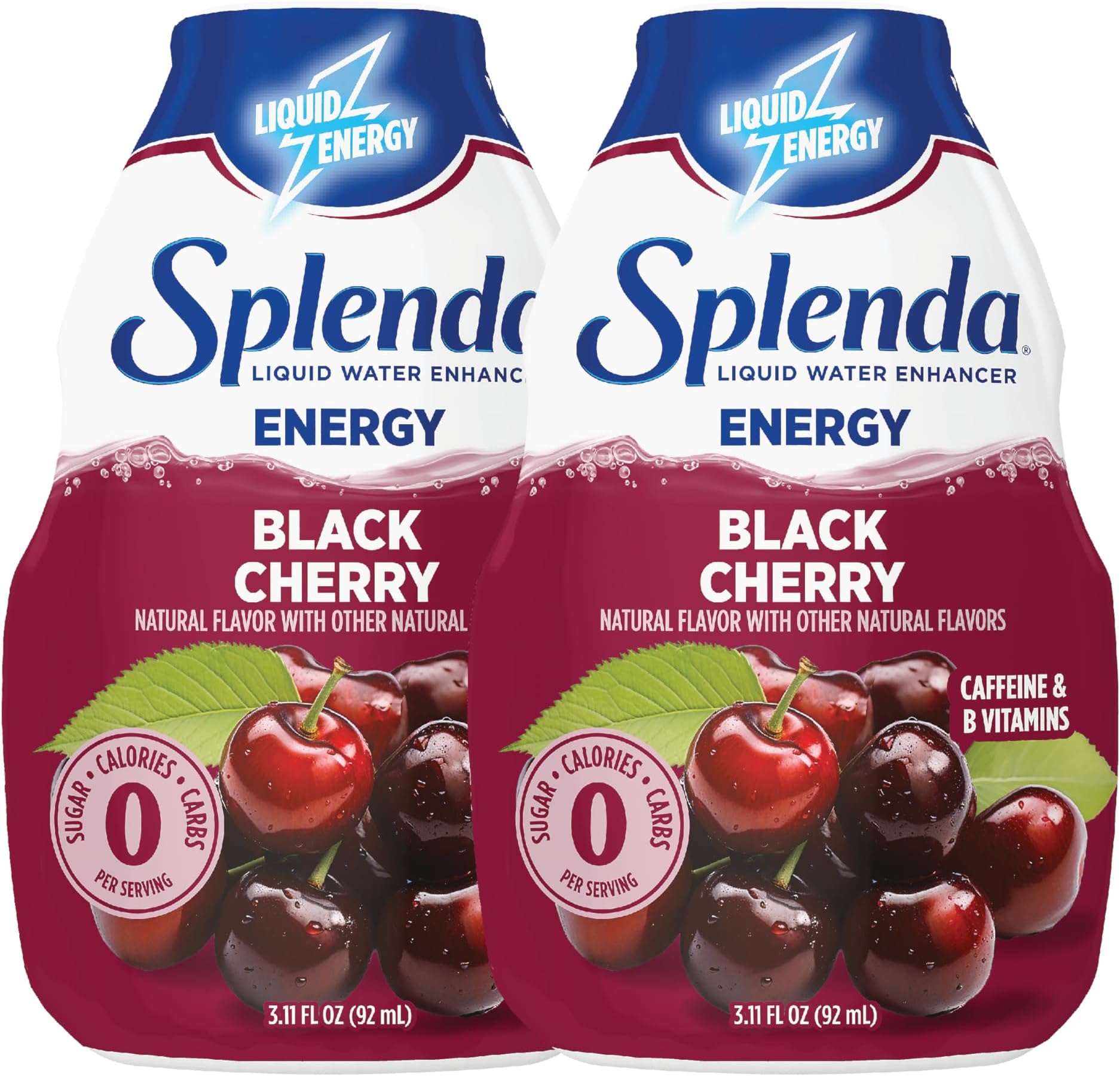 SPLENDA Energy Liquid Water Enhancer Drops, Sugar Free, Zero Calorie, Natural Flavor with Caffeine, Concentrated Drink Mix, 3.11 Fl Oz Each Bottle (Black Cherry, 2 Pack)