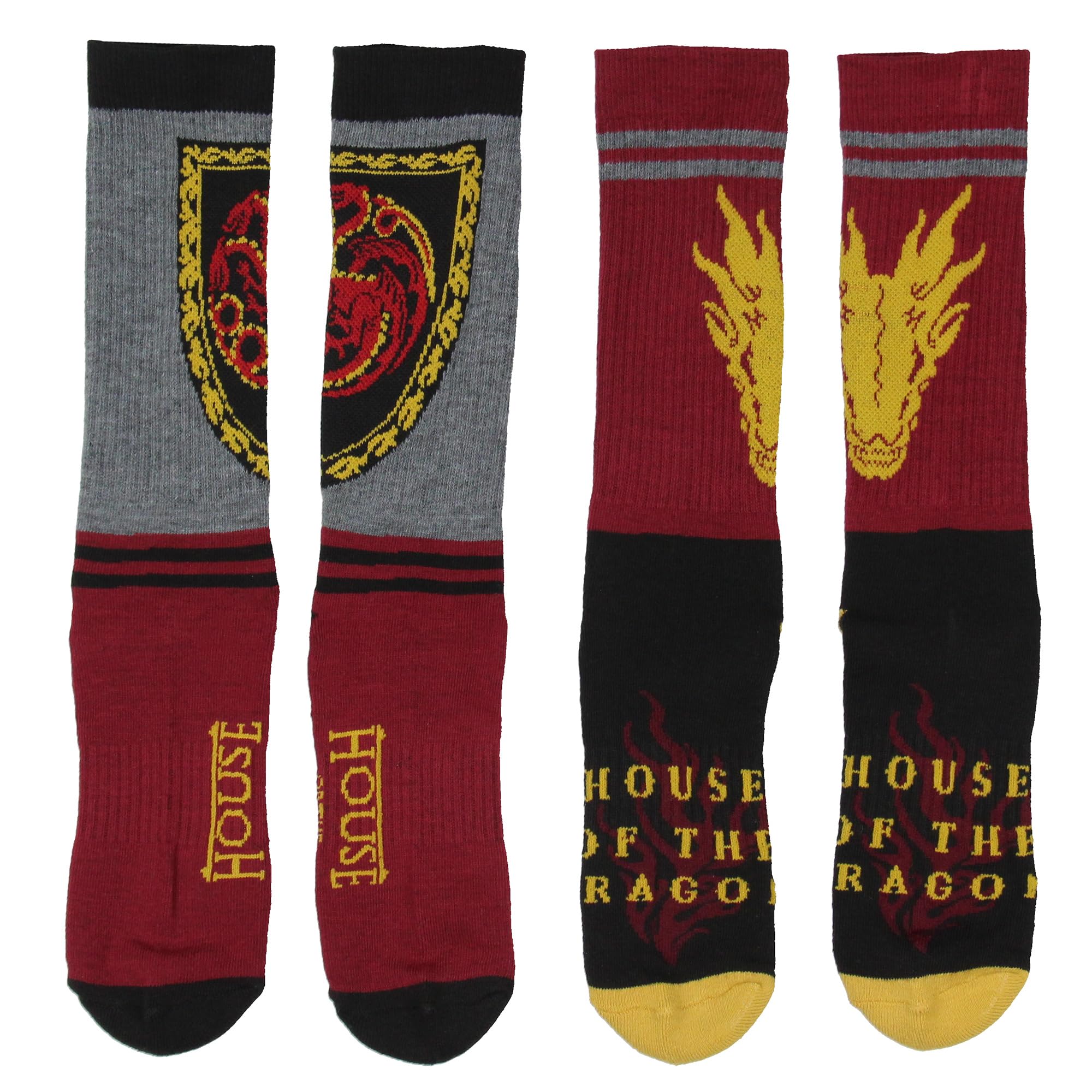 Bioworld Game Of Throne: House Of The Dragon Crew Socks, Targaryen Caraxes Performance Cushioned Athletic Socks For Men Women 2 Pairs