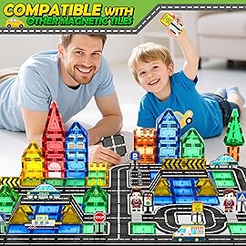 Magnetic Tiles Road Toddler Toys, Magnet Building Blocks for Kids Ages 3-5 4-8, STEM Learning Construction Toys Games, Ideal Gifts for 3+ Year Old Boys Girls