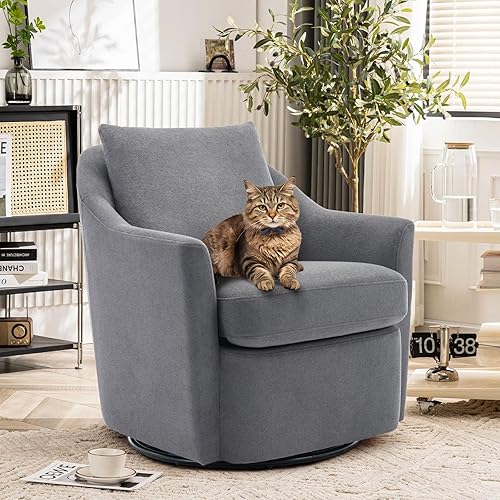 COLAMY Swivel Accent Chair, Armchair Round Barral Chair, 360° Swivel Living Room Side Chair Upholstered Soft Cushion for Nursery/Bedroom - Grey
