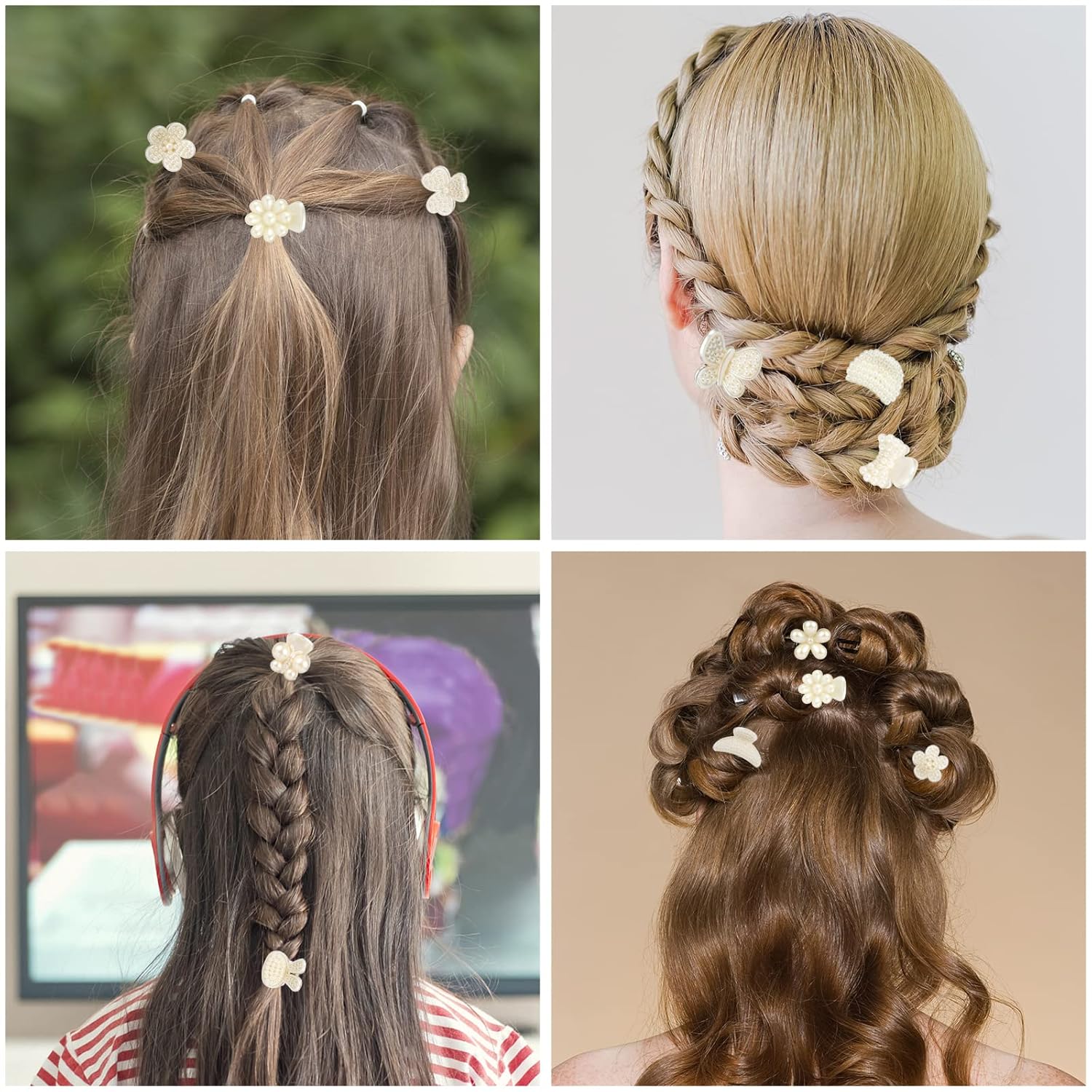 24PCS Mini Pearl Hair Claw Clips, Flower Butterfly Sunflower Sweet Bangs Clips, White Decorative Hair Accessories, for Women Girls Wedding, 12 Styles - Image 4