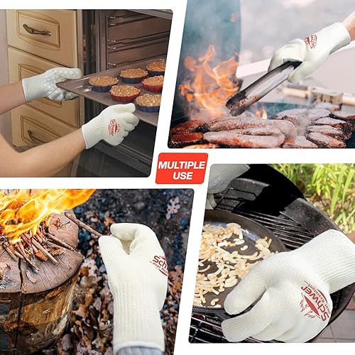 Miniatura 7 de Schwer 2 pares de guantes de barbacoa, guantes de parrilla resistentes al calor de 932 F, guantes de cocina para barbacoa, parrilla, cocinar,