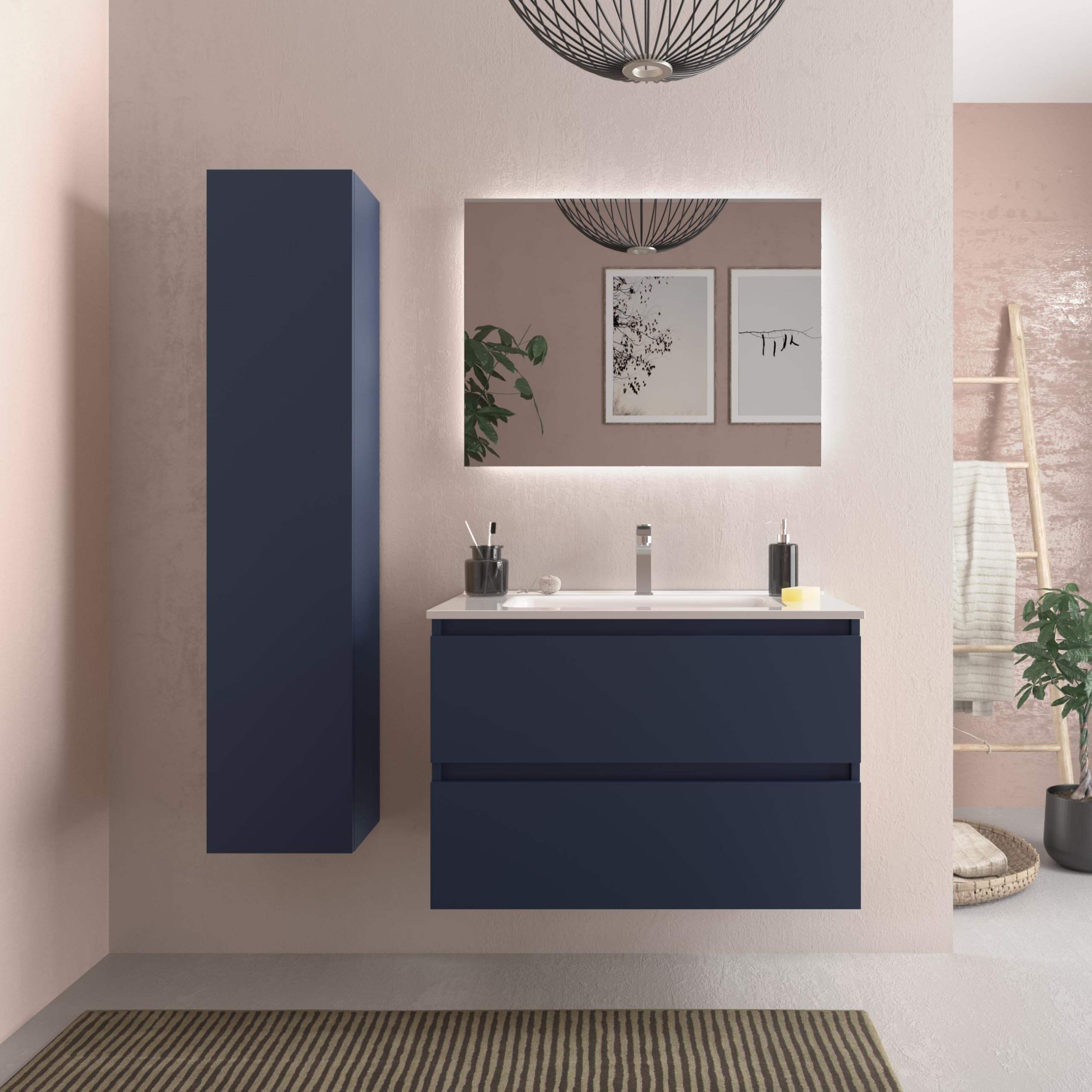 Salgar Mueble de baño Bequia 80cm + Lavabo cerámica | Azul Mate|80x45x56