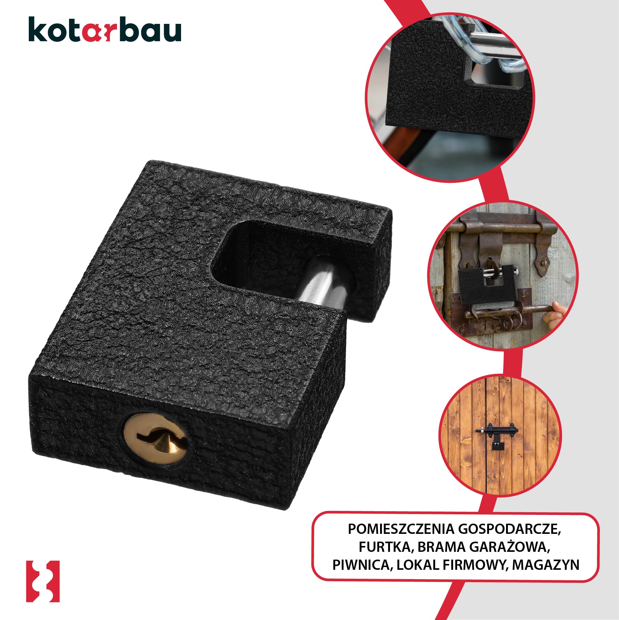 KOTARBAU® Żeliwna kłódka 50 mm, monoblokowa kłódka ze trzpieniem, zabezpieczenie przed włamaniem, zamek pałąkowy, hartowany, masywny zamek, czarny