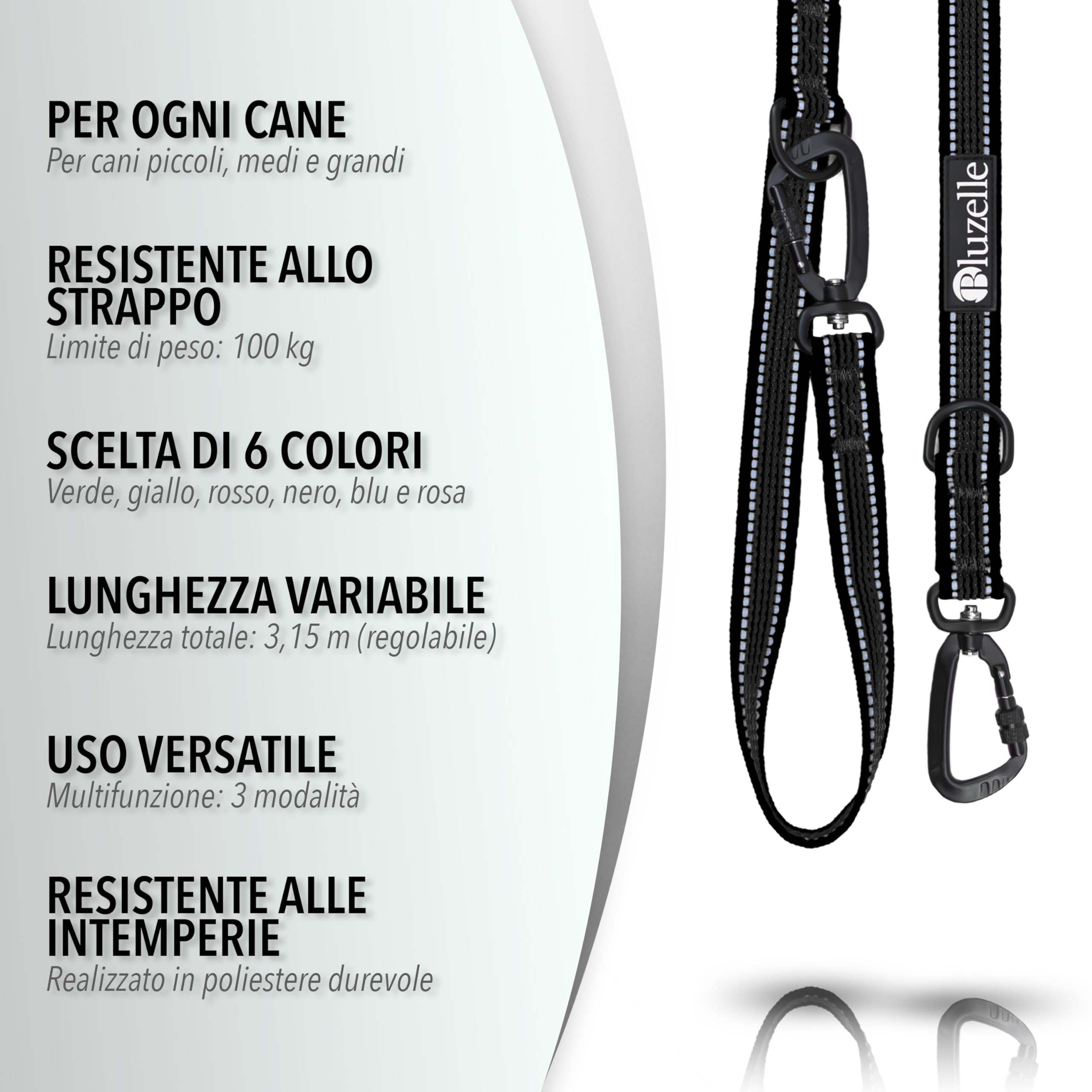 Guinzaglio Cane Robusto 3m Regolabile Piccoli e Grandi (10-100kg) – Gommato Antiscivolo & Mani Libere – Moschettone Sicurezza – STRONGHOLD – Marchio Tedesco