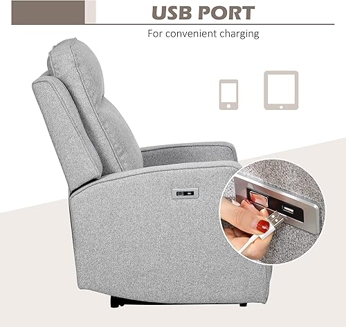Miniatura 6 de HOMCOM Silla reclinable de energía eléctrica, sillón de pared con estación de carga USB, sofá reclinable con asiento tapizado de lino y reposapiés