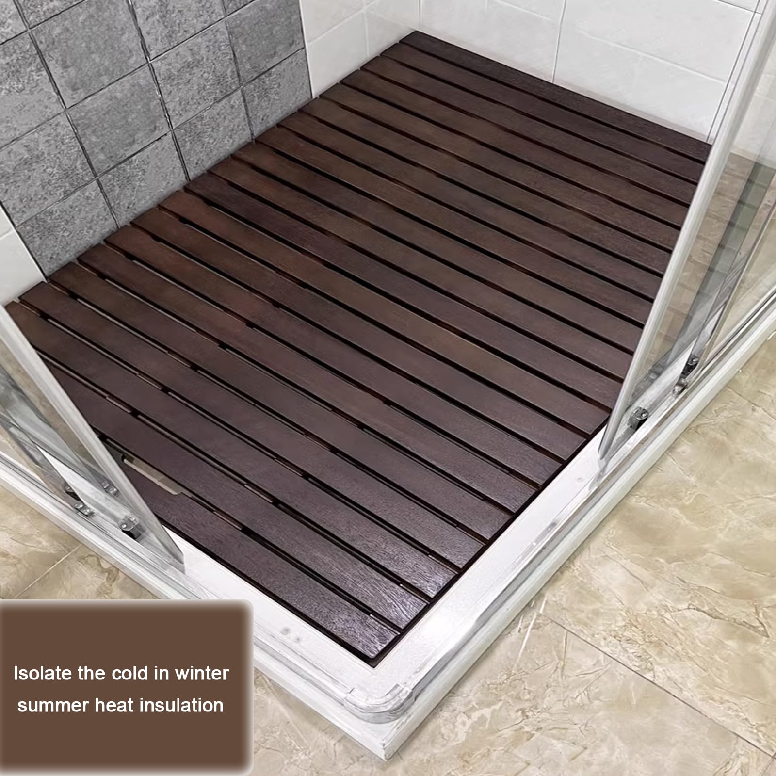 Alfombra de Madera para baño, Alfombra de baño y Ducha Madera Nogal Negro, Varios tamaños(40x40cm/16x16in)