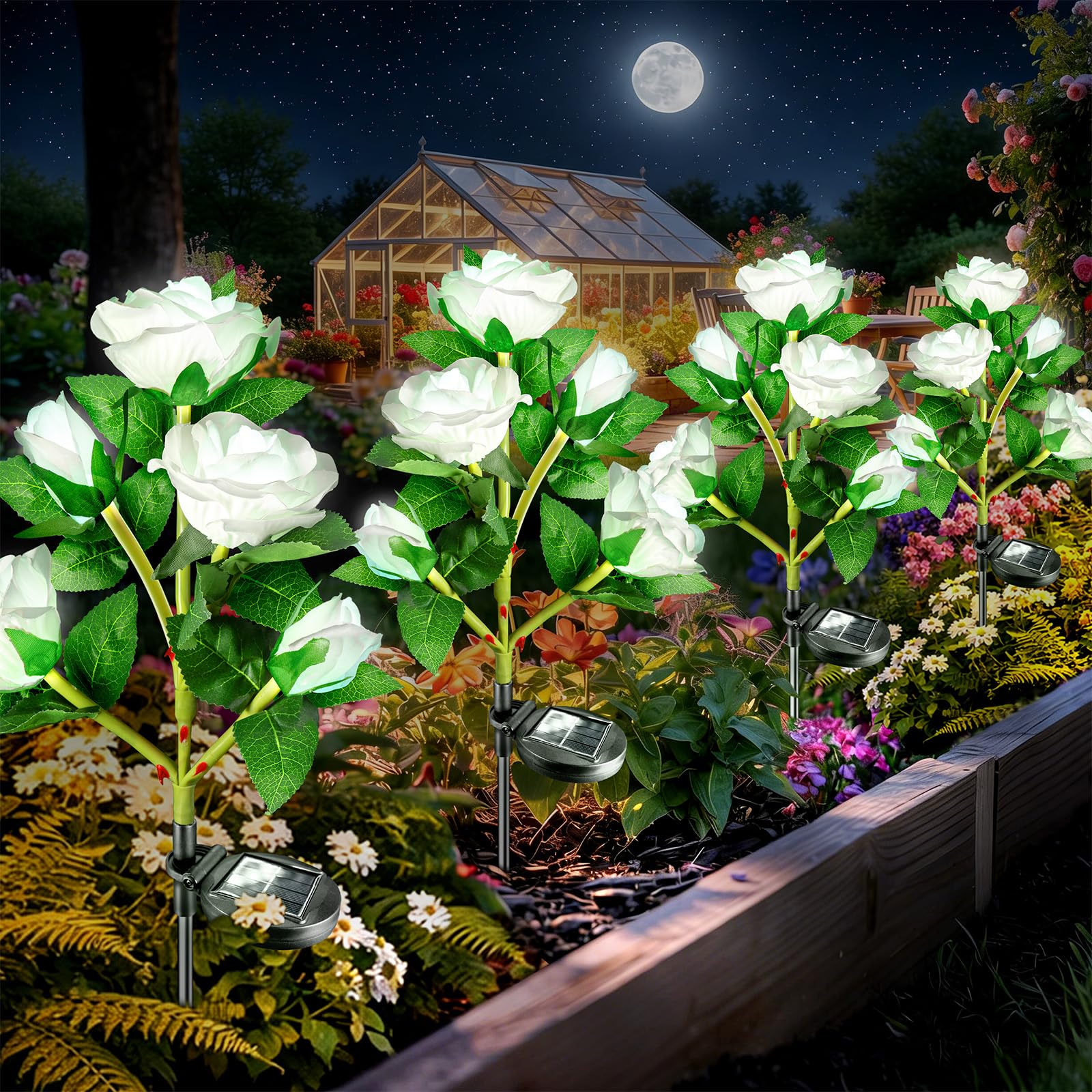 4-Pack Solar Flower Lights – Red, White & Blue Realistic ...