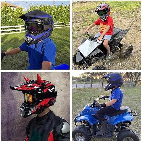 Miniatura 7 de Casco para niños y jóvenes para bicicleta de tierra, motocross, todoterreno, motocicleta, ATV, UTV, bicicleta de calle, Combo de guantes, gafas y