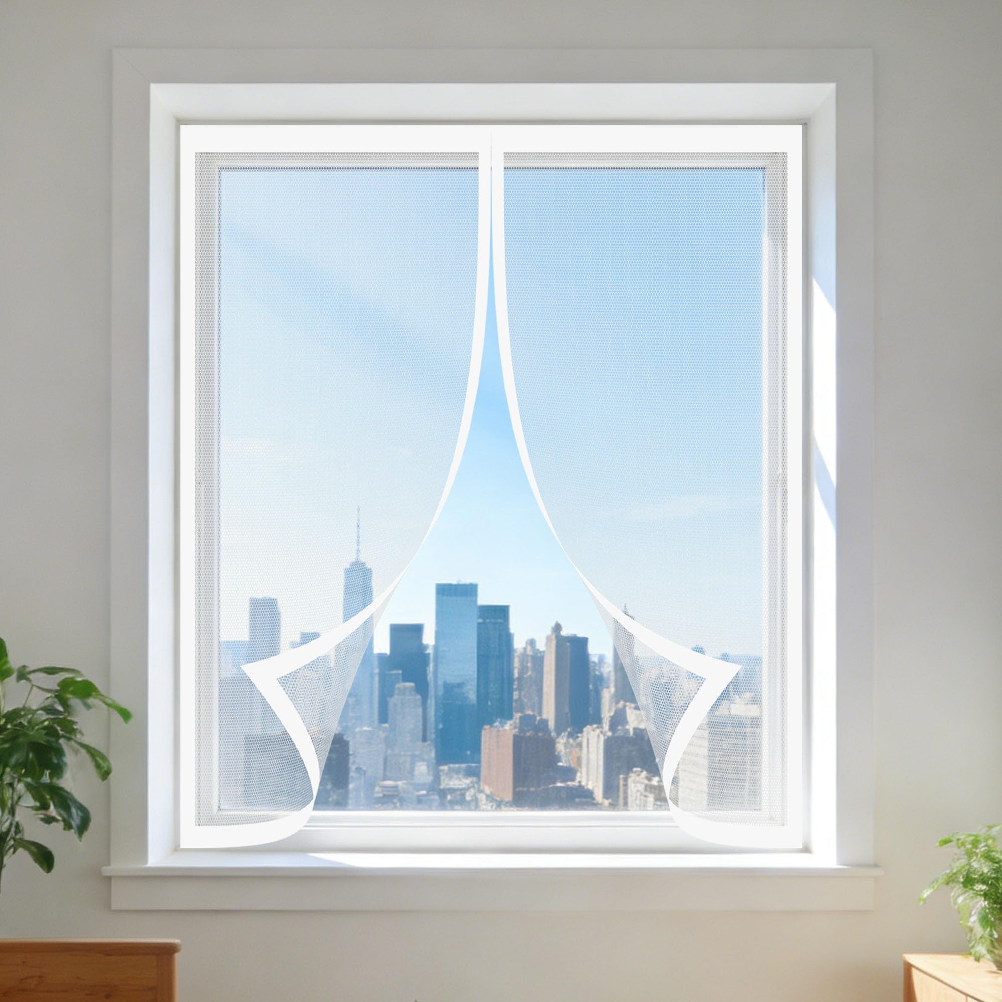Magnetic Window Screen 65 x 65 cm Keep Fly Mosquito Out Window Screen Mesh for Bug Excellent Ventilation While Blocking Bugs for Windows Doors and Patio Screens, White
