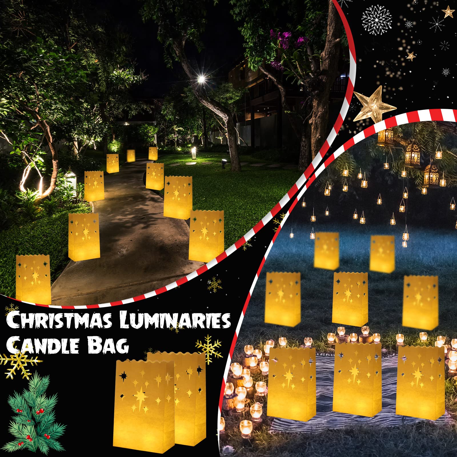 200 Stück weiße Lichttüten Weihnachten Luminaries schwer entflammbare Kerzentüten wiederverwendbare Papierlaternen Taschen für Weihnachten Hochzeit Valentinstag Diwali Thanksgiving Neujahr Party Dekor