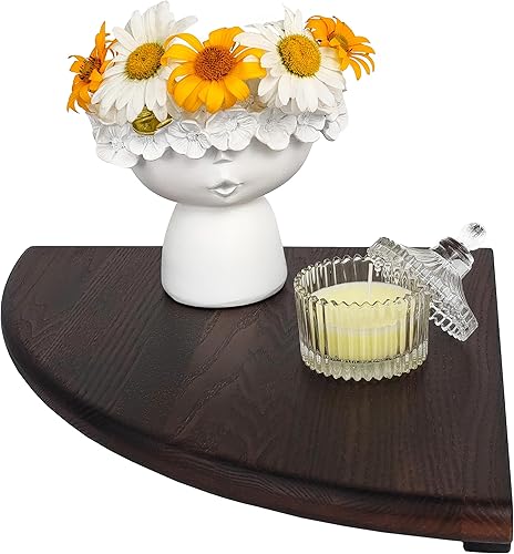 Estante de esquina hecho a mano para montaje en pared, extremo redondo, 9.8 pulgadas, estante colgante de madera natural para almacenamiento y